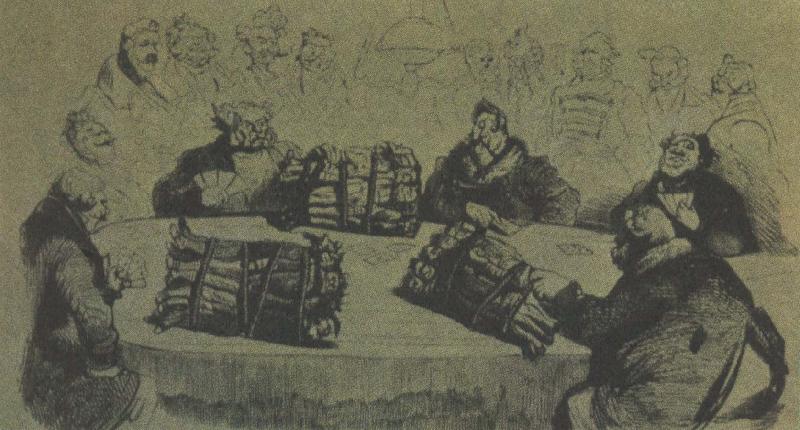 unknow artist denna grova satir av gustave dore visar hur ryska godsagare spelar med de livegna bonderna som insats oil painting image
